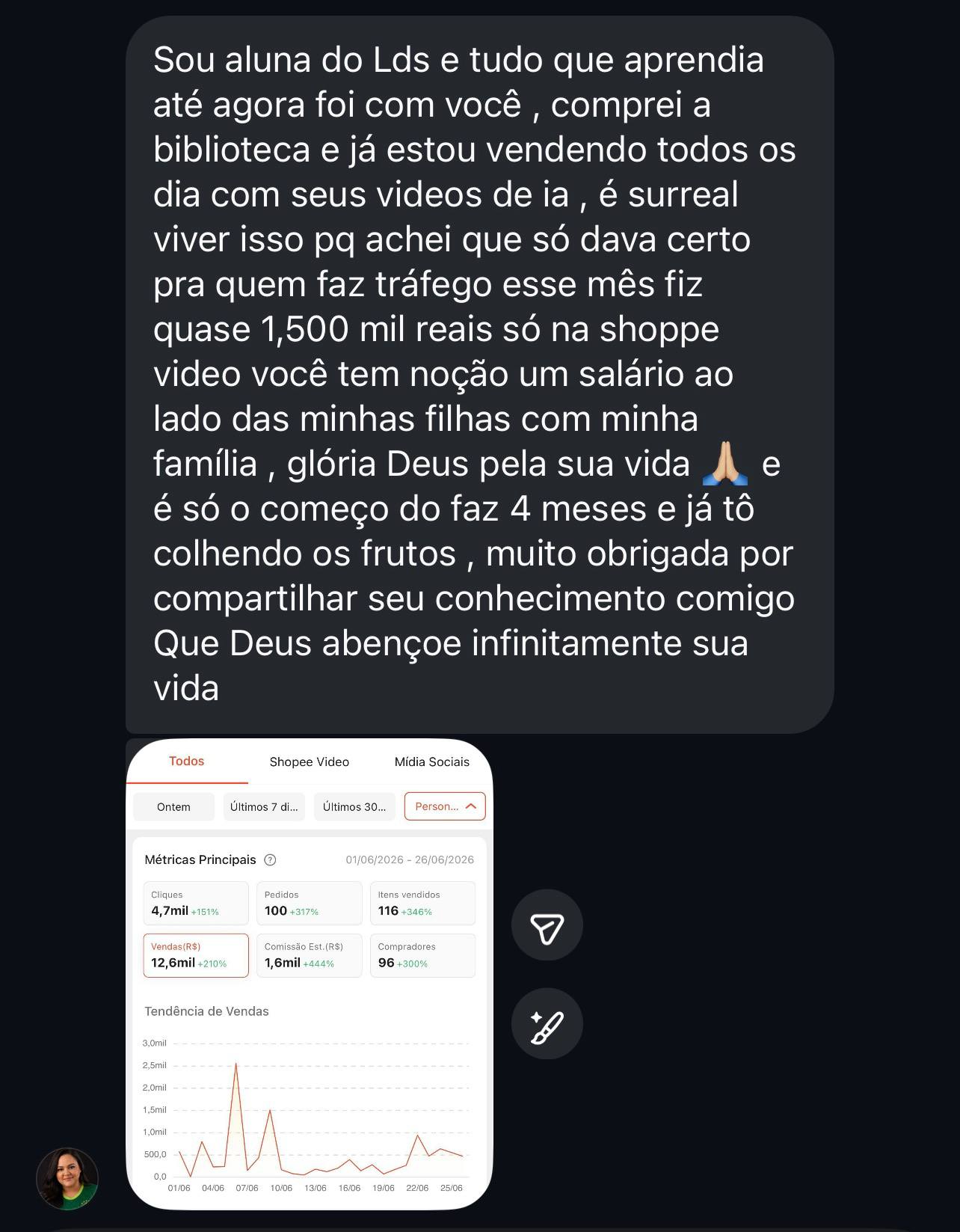 Print de resultado de aluna do LDS