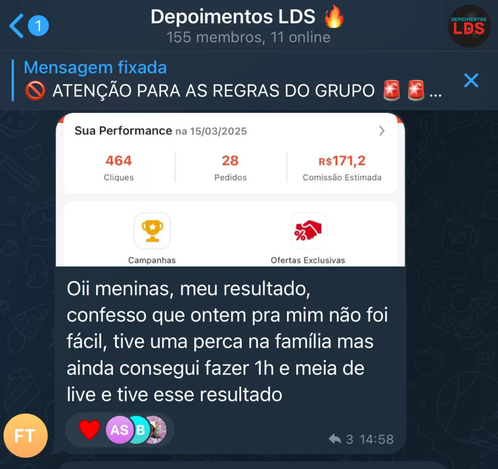Print de resultado de aluna do LDS