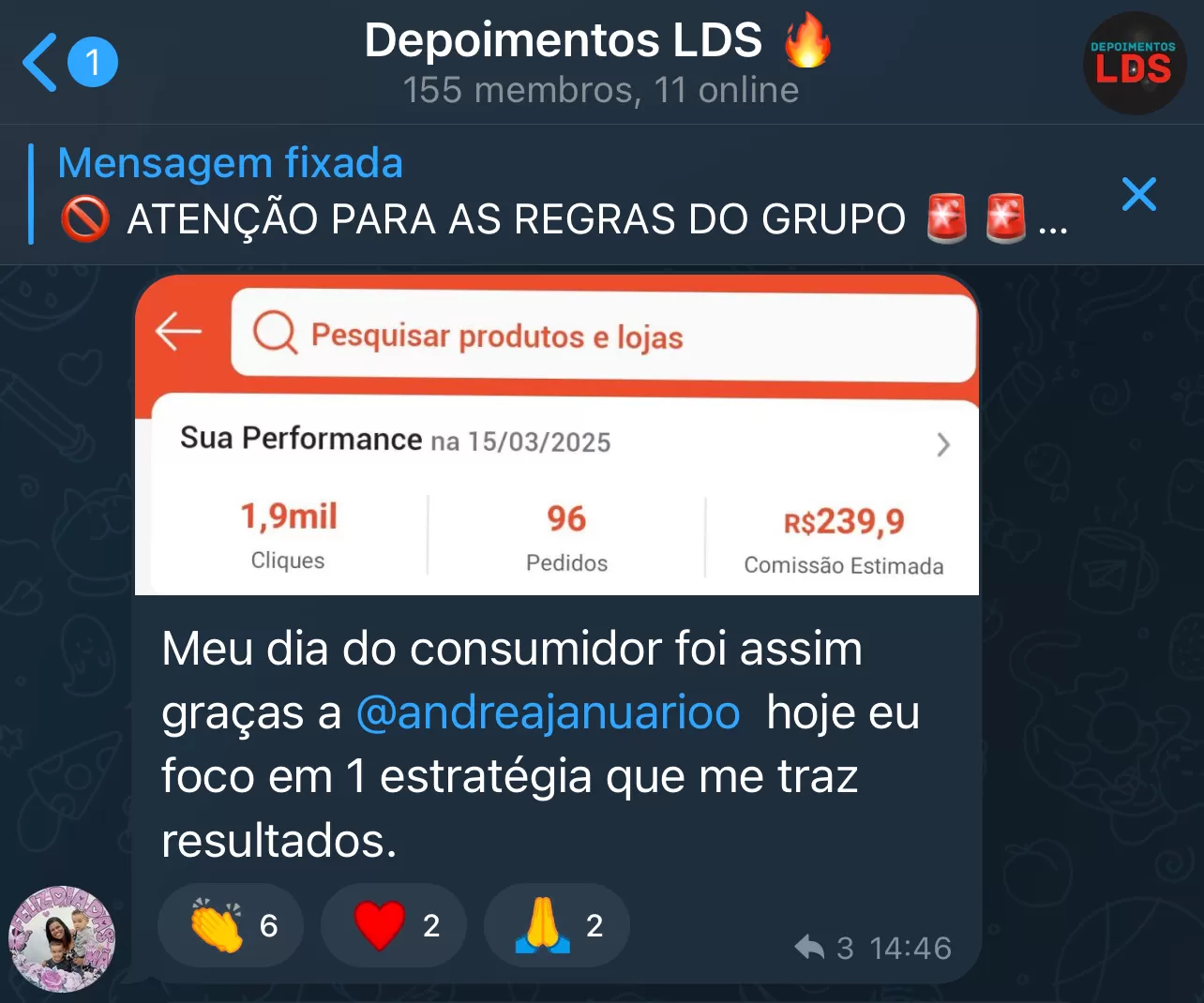 Print de resultado de aluna do LDS