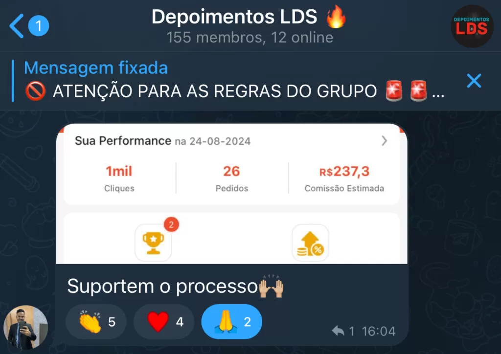 Print de resultado de aluna do LDS