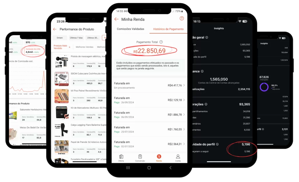 Prints reais de resultados — comissões, alcance e seguidores
